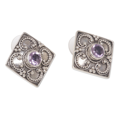 Amethyst button earrings, 'Mystical Flower' - Amethyst button earrings