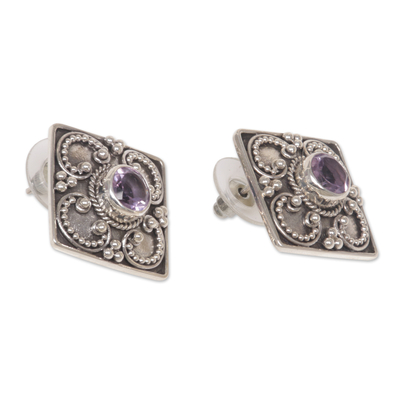 Amethyst button earrings, 'Mystical Flower' - Amethyst button earrings
