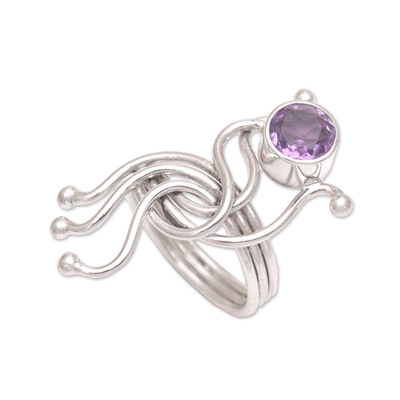 Amethyst ring, 'Sea Dragon' - Amethyst Cocktail Ring with Sterling Silver