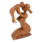 Wood sculpture, 'Mother's Love' - Suar Wood Family Sculpture