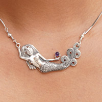 Amethyst choker, 'Mermaid Spell' - Amethyst Sterling Silver Pendant Necklace 