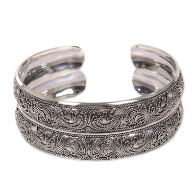 Sterling silver cuff bracelet, 'Double Imperial' - Handmade Sterling Silver Cuff Bracelet