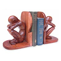 Wood bookends, Thoughtful Man (pair)