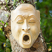 Wood mask, 'Big Yawn' - Wood mask