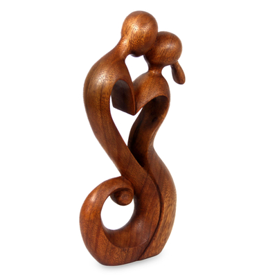 Wood sculpture, 'Everlasting Kiss I' - Romantic Suar Wood Sculpture