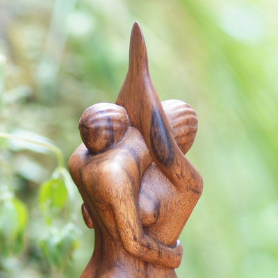 Wood statuette, ‘Enamored Couple’ - Romantic Suar Wood Sculpture