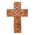 Wood cross, 'Hibiscus' - Wood Cross Sculpture with Hand Carved Hibiscus Flowers (image 2a) thumbail
