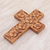 Wood cross, 'Hibiscus' - Wood Cross Sculpture with Hand Carved Hibiscus Flowers (image 2c) thumbail