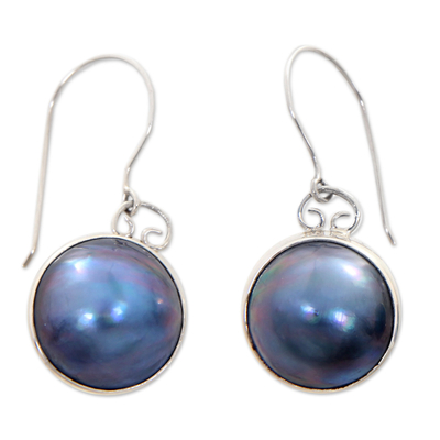 Pendientes colgantes de perlas cultivadas, 'Blue Moon' - Pendientes colgantes de perlas cultivadas de plata de ley