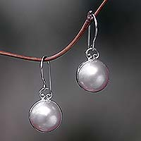 Cultured pearl dangle earrings, 'White Moon' - Sterling Silver Cultured Pearl Bridal Dangle Earrings