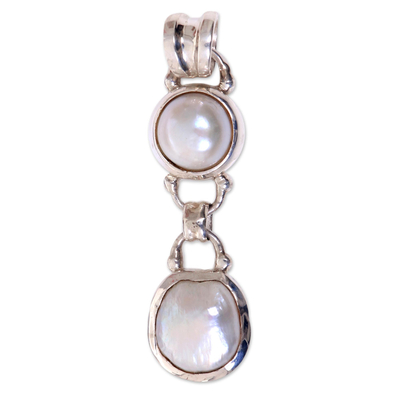 Cultured freshwater pearl pendant, 'Somewhere Between' - Sterling Silver and Cultured Pearl Pendant from Bali
