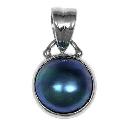 Cultured pearl pendant, 'Serene Moon' - Modern Sterling Silver and Cultured Pearl Pendant