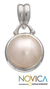 Cultured pearl pendant, 'Peaceful Moon' - Artisan Crafted Sterling Silver and Cultured Pearl Pendant