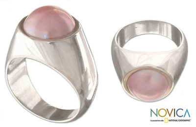 Cultured pearl dome ring, 'Rose Dome' - Sterling Silver and Cultured Pearl Dome Ring