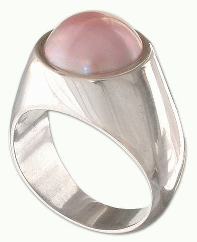 Cultured pearl dome ring, 'Rose Dome' - Sterling Silver and Cultured Pearl Dome Ring