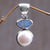 Cultured pearl and opal pendant, 'Mystical Eclipse' - Unique Modern Sterling Silver and Cultured Pearl Pendant