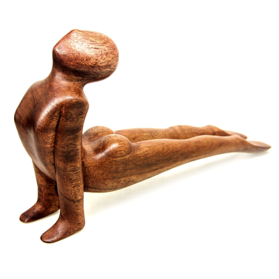 Wood sculpture, 'Yoga Cobra Pose' - Original Wood Sculpture