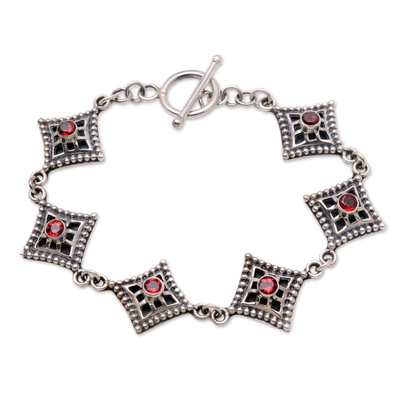 Garnet charm bracelet, 'Temple Window' - Garnet charm bracelet