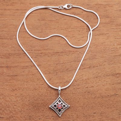 Garnet pendant necklace, 'Temple Window' - Garnet pendant necklace