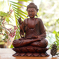 Wood statuette, 'Serene Buddha'