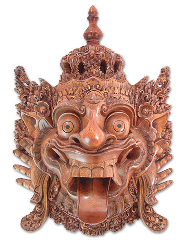 Máscara de madera, 'Baruna, dios del mar' - Máscara cultural tallada a mano
