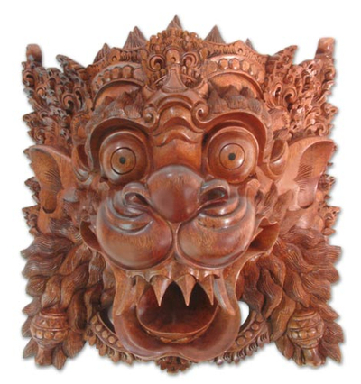 Indonesian Cultural Wood Mask - Lion Spirit | NOVICA