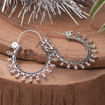 Sterling silver hoop earrings, 'Midnight Rapture' - Sterling Silver Hoop Earrings