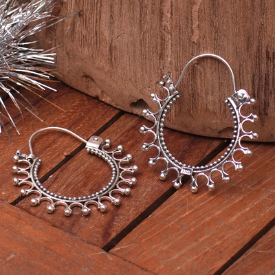 Sterling silver hoop earrings, 'Midnight Rapture' - Sterling Silver Hoop Earrings