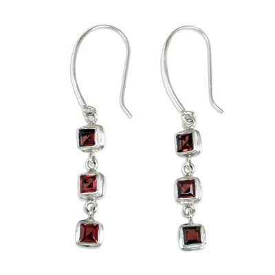 Garnet dangle earrings, 'Hit by Fire' - Garnet dangle earrings