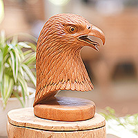 Wood sculpture, 'Eagle's Gaze' - Hand-Carved Bird Sculpture in Balinese Suar Wood
