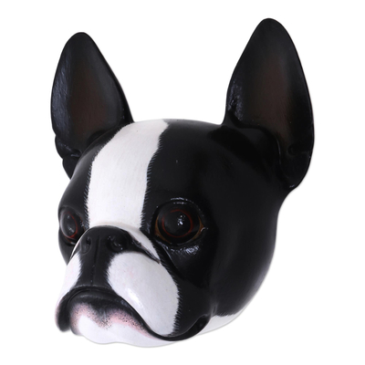 Wood mask, 'Sweet Boston Terrier' - Wood mask