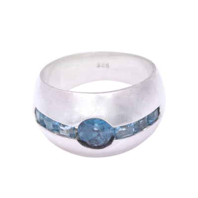 Blue topaz cocktail ring, 'Wink' - Silver and Blue Topaz Domed Ring
