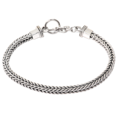 Men's sterling silver braid bracelet, 'Dragon Braid' - Sterling Silver Link Bracelet from Indonesia