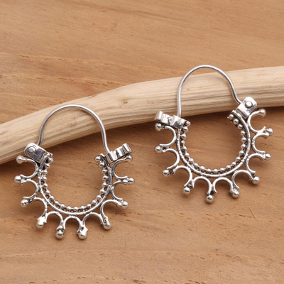 Sterling silver hoop earrings, 'Radiance' - Artisan Crafted Sterling Silver Hoop Earrings