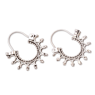 Sterling silver hoop earrings, 'Radiance' - Artisan Crafted Sterling Silver Hoop Earrings