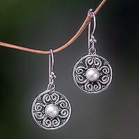 Pearl flower earrings, 'Moon Blossoms'