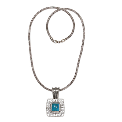 Turquoise pendant necklace, 'Blue Regency' - Turquoise Sterling Silver Pendant Necklace