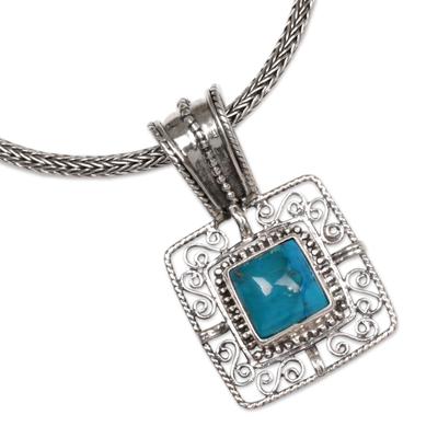 Turquoise pendant necklace, 'Blue Regency' - Turquoise Sterling Silver Pendant Necklace