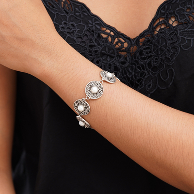 Cultured pearl link bracelet, 'Moon Flower' - Pearl link bracelet
