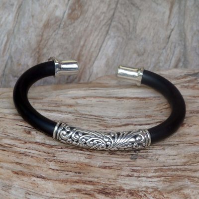 Sterling silver cuff bracelet, 'Frangipani' - Sterling Silver Cuff Bracelet