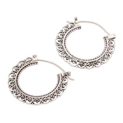 Sterling silver hoop earrings, 'Balinese Lace' - Artisan Jewelry Sterling Silver Hoop Earrings
