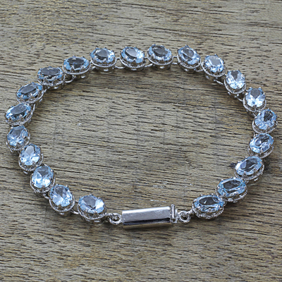 Topaz tennis bracelet, 'Sparkling Blue River' - Sterling Silver Link Blue Topaz Bracelet from India