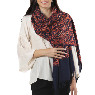 Wool shawl, 'Sparkling Paisley' - Handcrafted Paisley Wool Embroidered Shawl