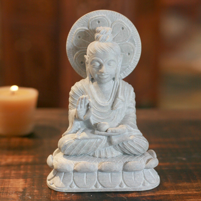 Soapstone sculpture, 'Beautiful Buddha' - Natural Soapstone Sculpture from India
