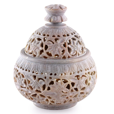 Hand Carved Soapstone Decorative Jar from India