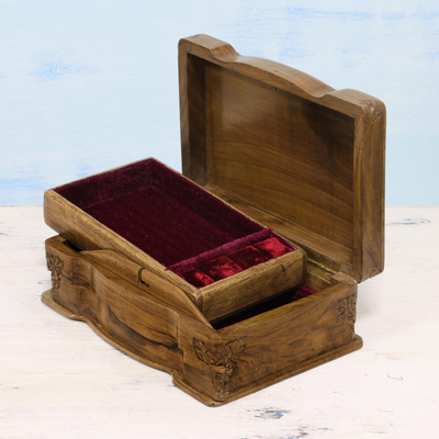 Walnut Jewellery box, 'Vineyard' - Walnut Jewellery box