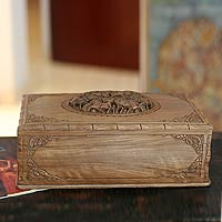 Walnut jewelry box, 'A Walk in the Forest' - Hand Carved Wood Jewelry Box