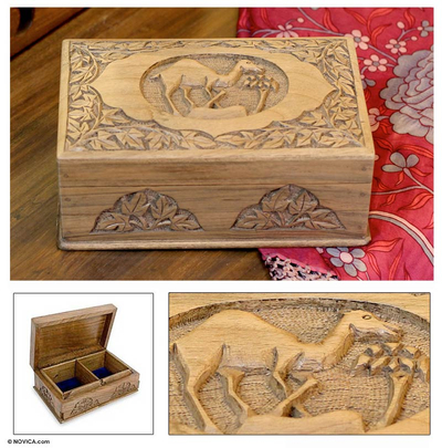 Walnut jewelry box, 'Camel' - Handcrafted Wood Jewelry Box
