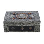 Brass jewelry box, 'Charisma' - Hand Made Brass Repoussé Jewelry Box