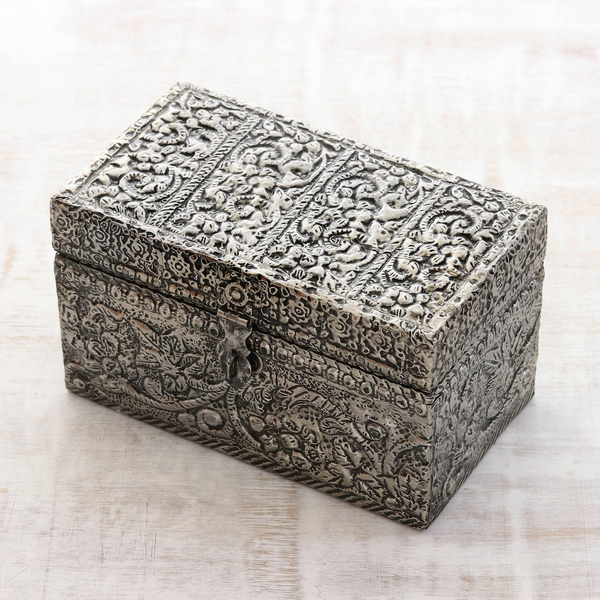 NOVICA Hand Made Repousse Brass Jewelry Box, Metallic, Enchantment